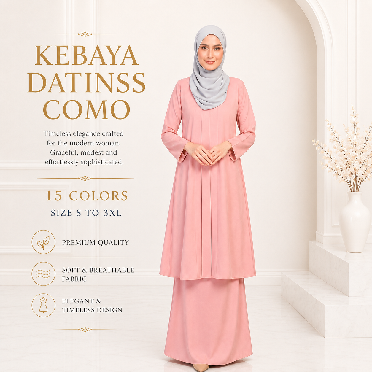 BAJU KURUNG KEBAYA PASANG COMO CREPE PLAIN [READY STOCK]