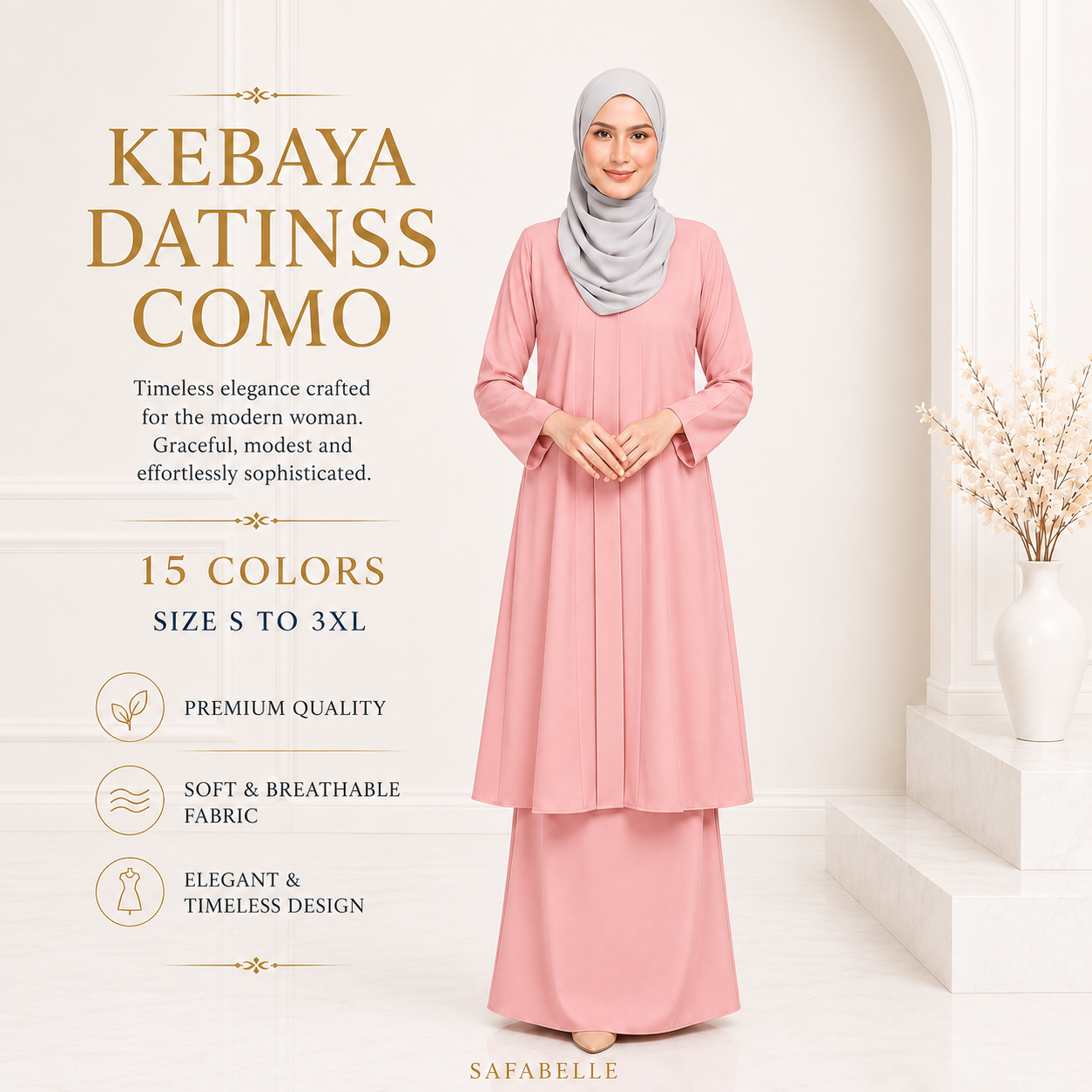 BAJU KURUNG KEBAYA PASANG COMO CREPE PLAIN [READY STOCK]