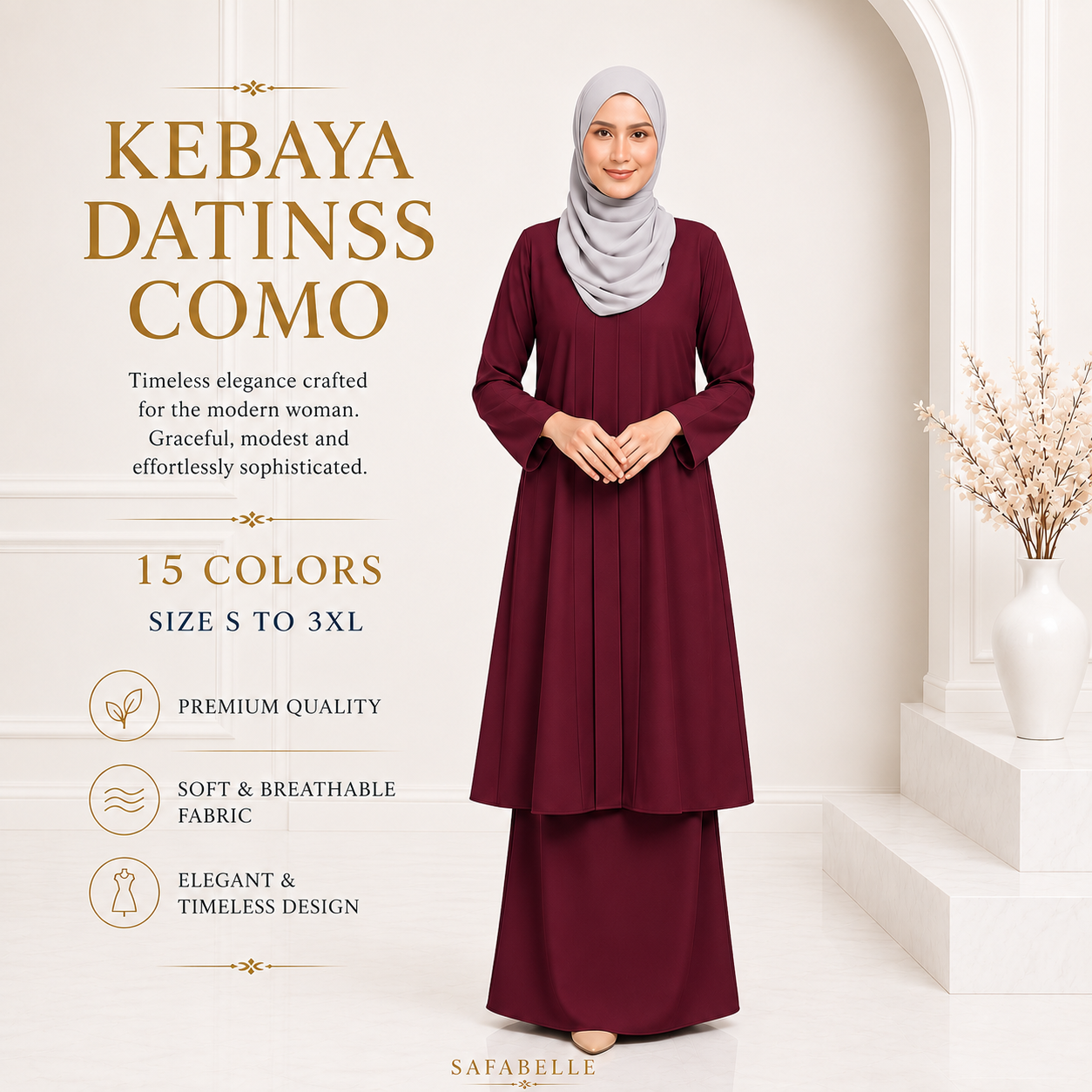 BAJU KURUNG KEBAYA PASANG COMO CREPE PLAIN [READY STOCK]