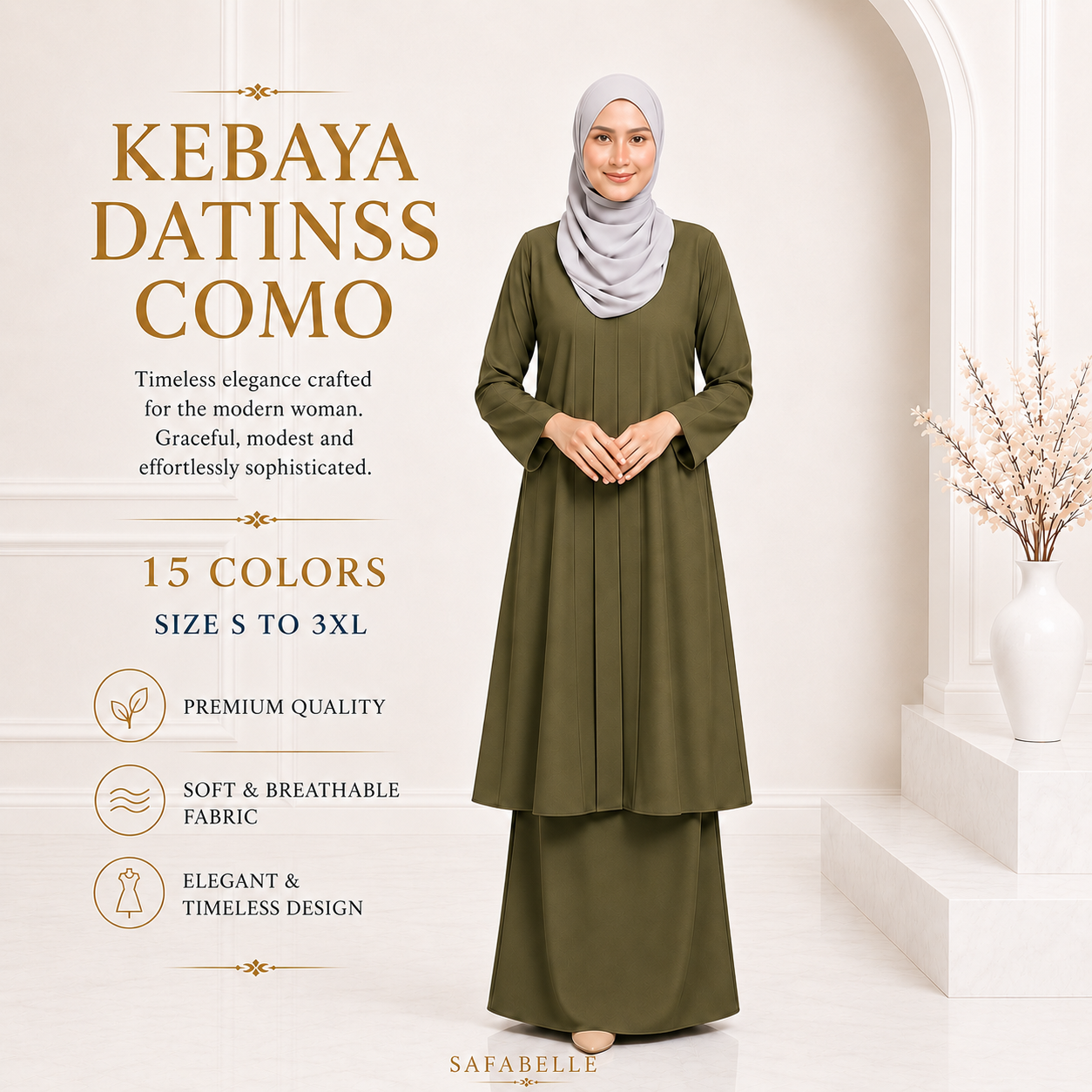 BAJU KURUNG KEBAYA PASANG COMO CREPE PLAIN [READY STOCK]