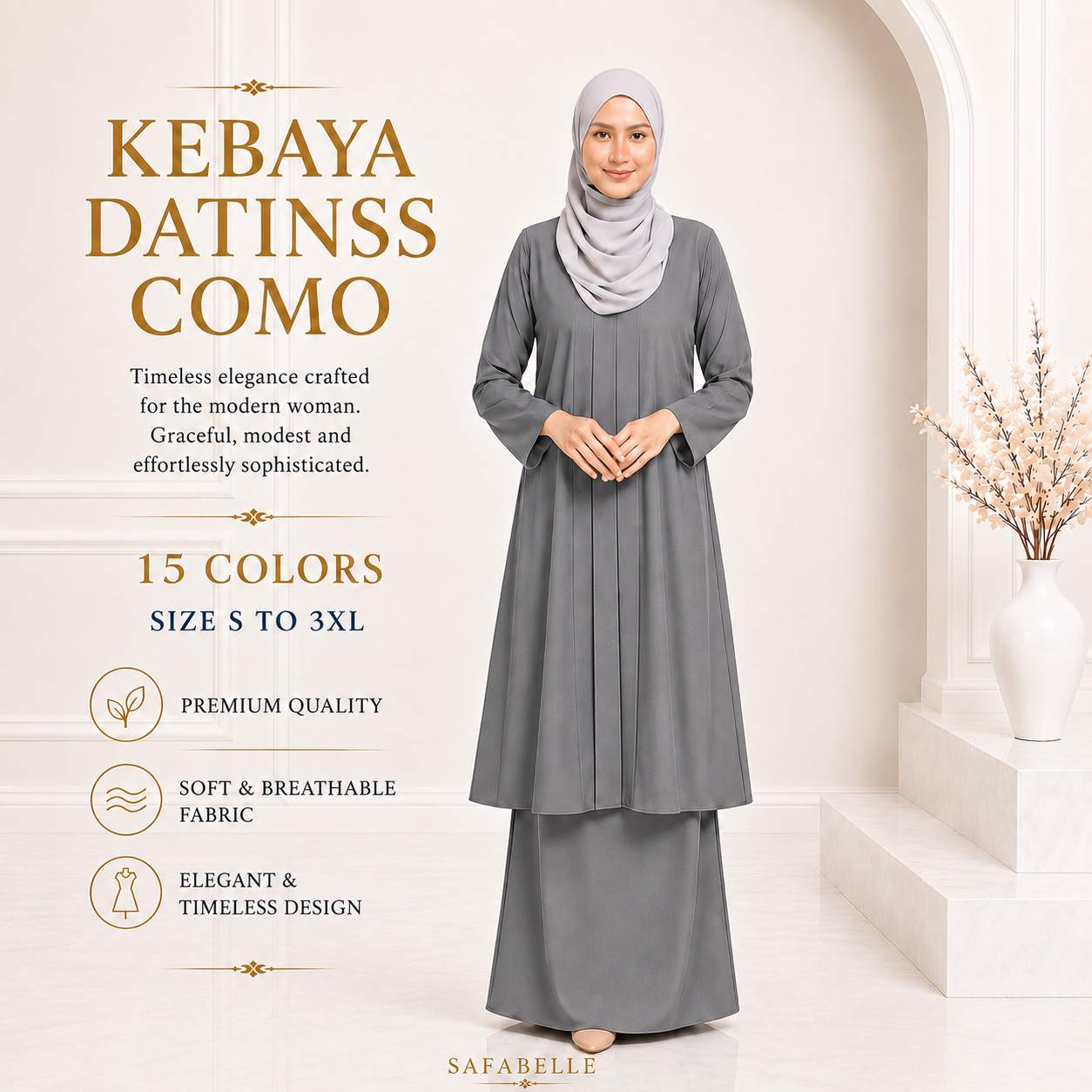 BAJU KURUNG KEBAYA PASANG COMO CREPE PLAIN [READY STOCK]