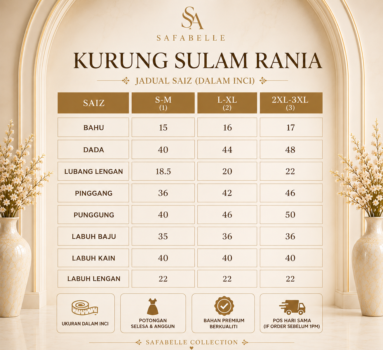 Kurung Sulam Rania Baju Kurung Satin Sil Printed Embroidery - Pink, Hitam, Krim, Coklat, Ungu - Set Wanita