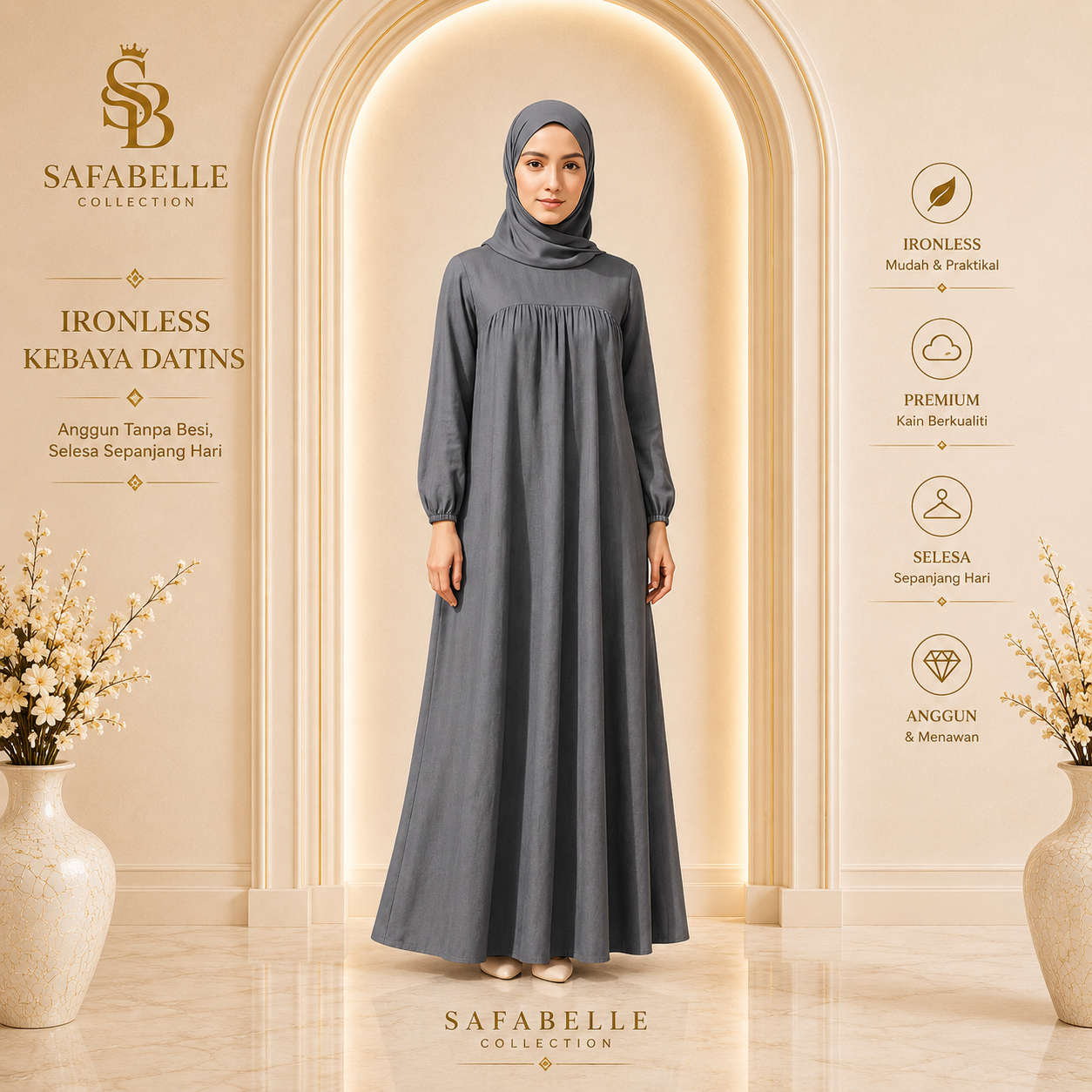 Baju Jubbah Wanita Cey Dawasa Ironless Warna Merah Jambu Kusam [READY STOCK] - Clothing