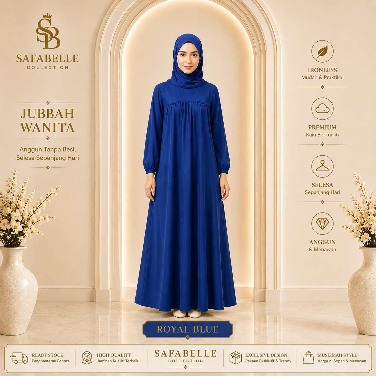Baju Jubbah Wanita Cey Dawasa Ironless Warna Merah Jambu Kusam [READY STOCK] - Clothing