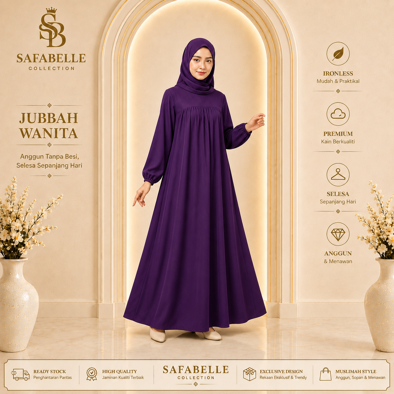 Baju Jubbah Wanita Cey Dawasa Ironless Warna Merah Jambu Kusam [READY STOCK] - Clothing
