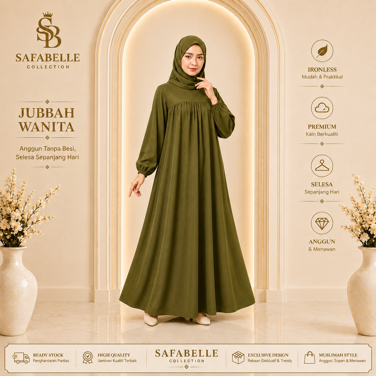 Baju Jubbah Wanita Cey Dawasa Ironless Warna Merah Jambu Kusam [READY STOCK] - Clothing