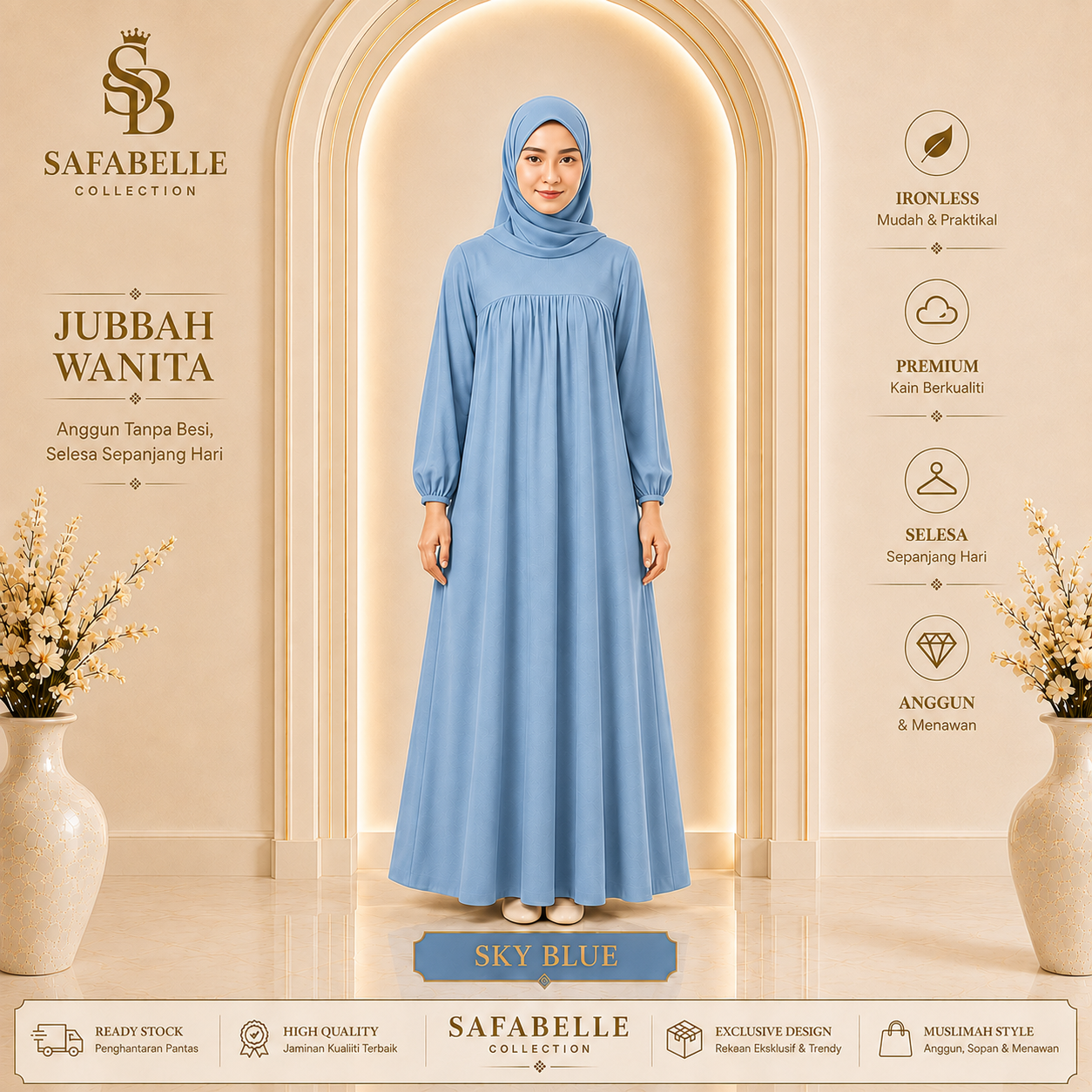 Baju Jubbah Wanita Cey Dawasa Ironless Warna Merah Jambu Kusam [READY STOCK] - Clothing