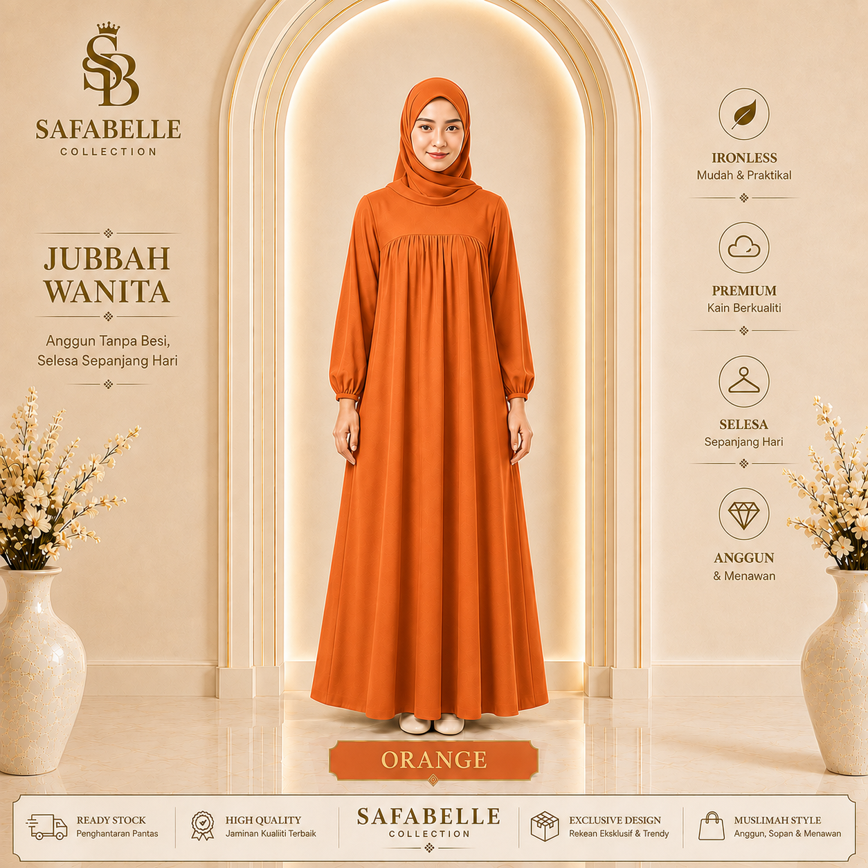 Baju Jubbah Wanita Cey Dawasa Ironless Warna Merah Jambu Kusam [READY STOCK] - Clothing