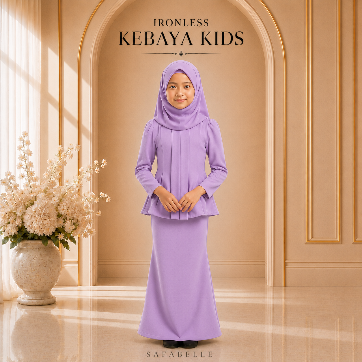 [NEW COLORS] KEBAYA CEY IRONLESS KIDS. HOT SELLING RAYA KIDS COLLECTION 2025 Baju Dusty Pink