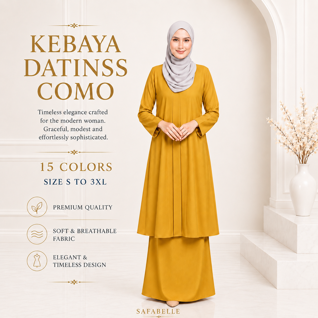 BAJU KEBAYA PASANG COMO CREPE PLAIN BY SAFABELLE [READY STOCK]