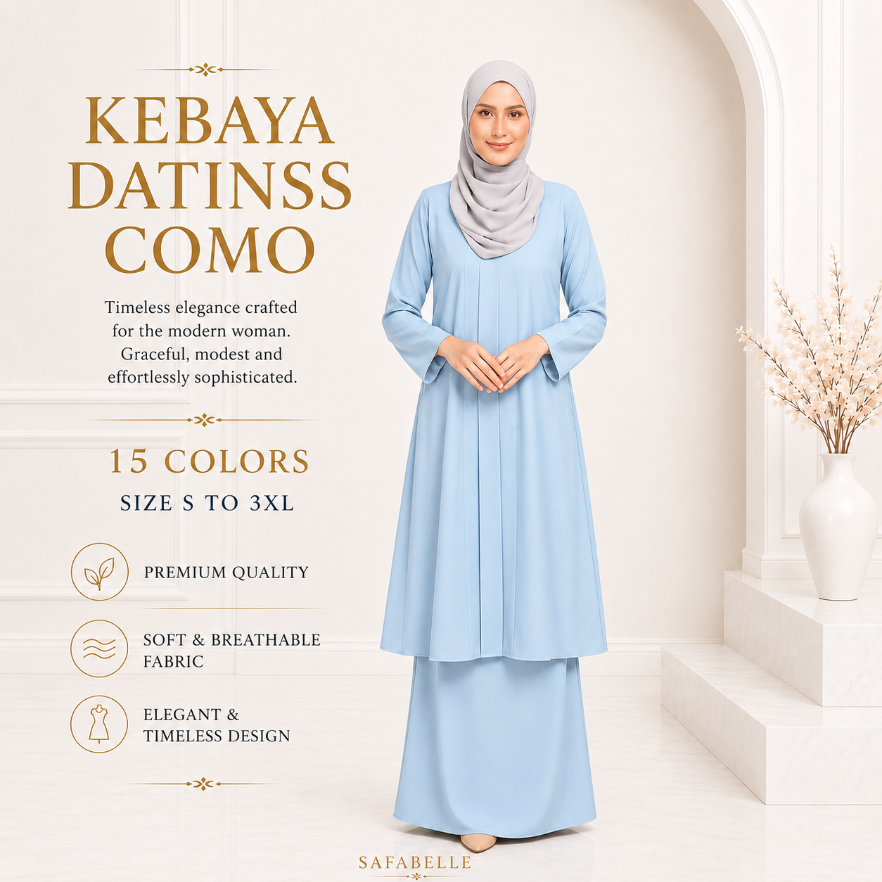 BAJU KURUNG KEBAYA PASANG COMO CREPE PLAIN [READY STOCK]