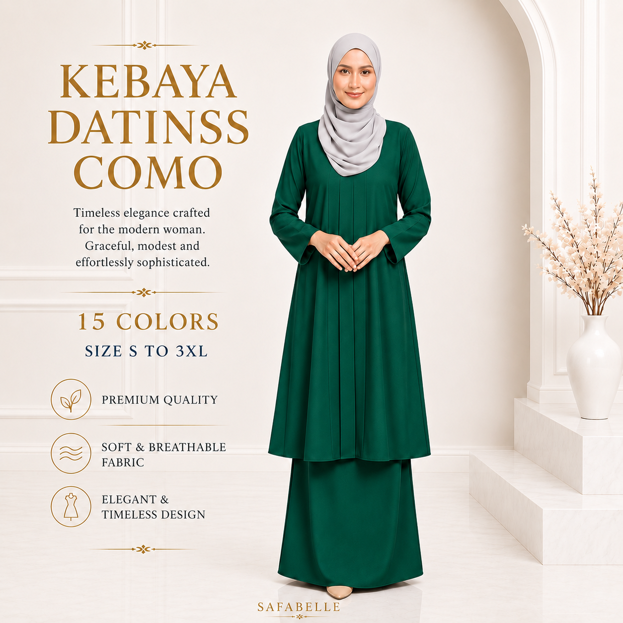 BAJU KURUNG KEBAYA PASANG COMO CREPE PLAIN [READY STOCK]