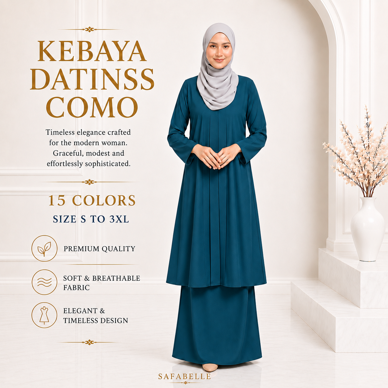BAJU KURUNG KEBAYA PASANG COMO CREPE PLAIN [READY STOCK]