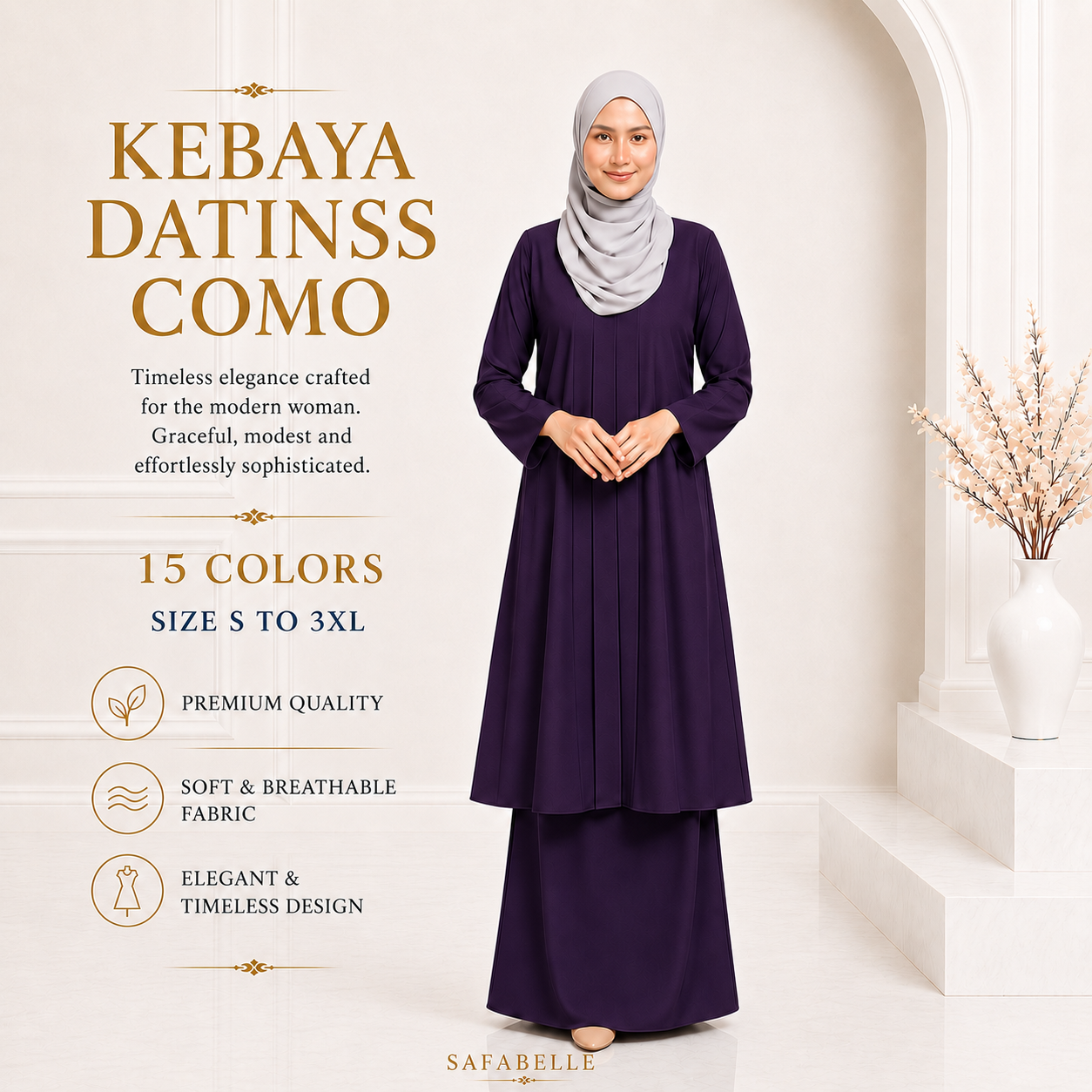 BAJU KURUNG KEBAYA PASANG COMO CREPE PLAIN [READY STOCK]