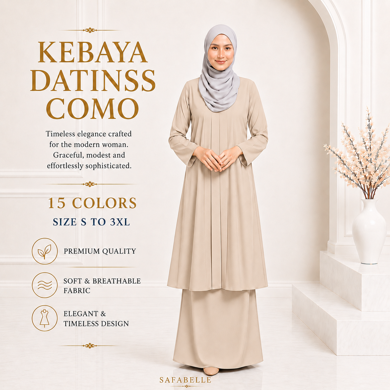 BAJU KURUNG KEBAYA PASANG COMO CREPE PLAIN [READY STOCK]
