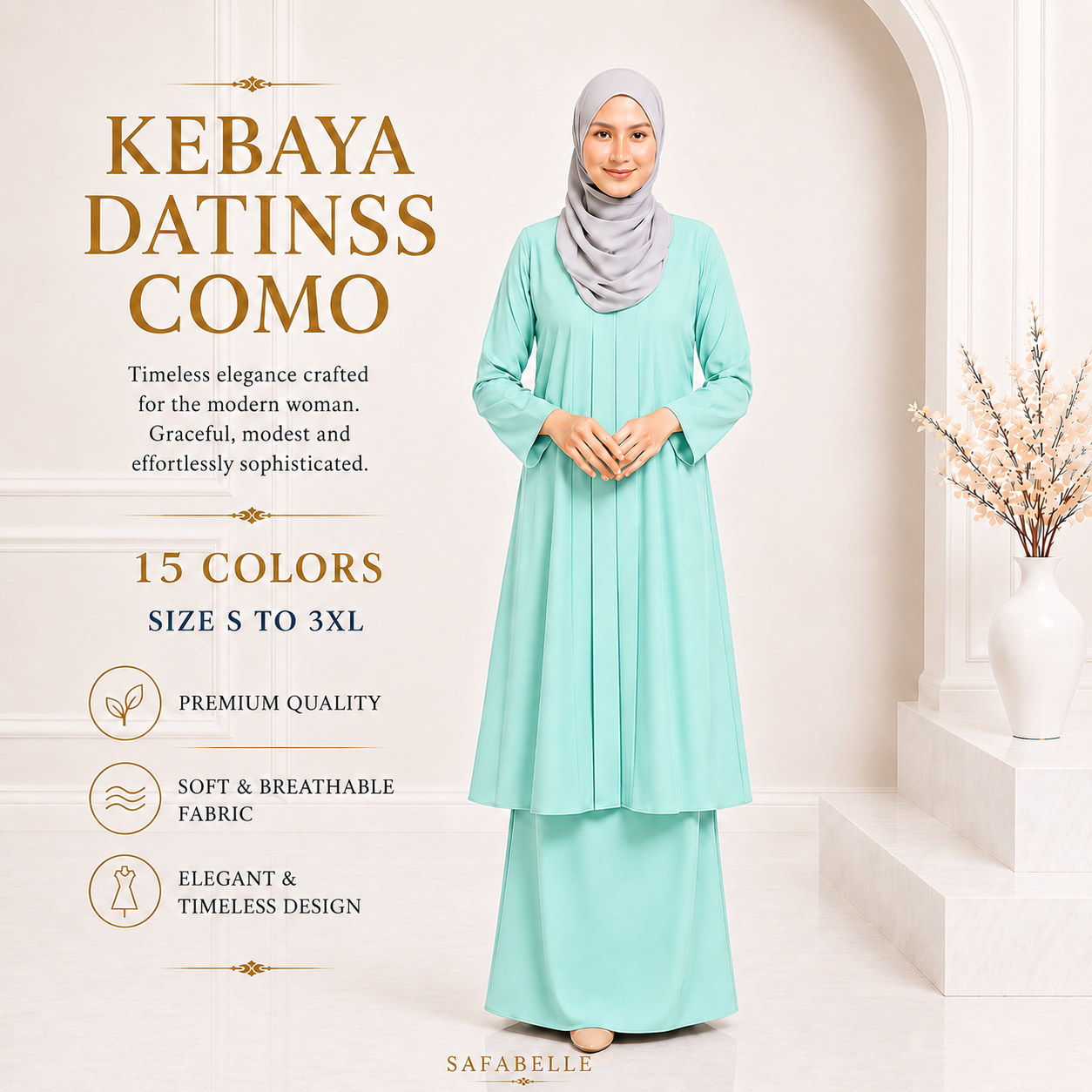 BAJU KURUNG KEBAYA PASANG COMO CREPE PLAIN [READY STOCK]