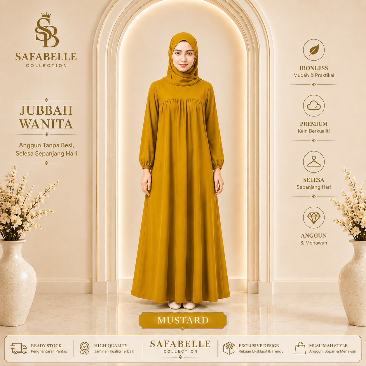Baju Jubbah Wanita Cey Dawasa Ironless Warna Merah Jambu Kusam [READY STOCK] - Clothing