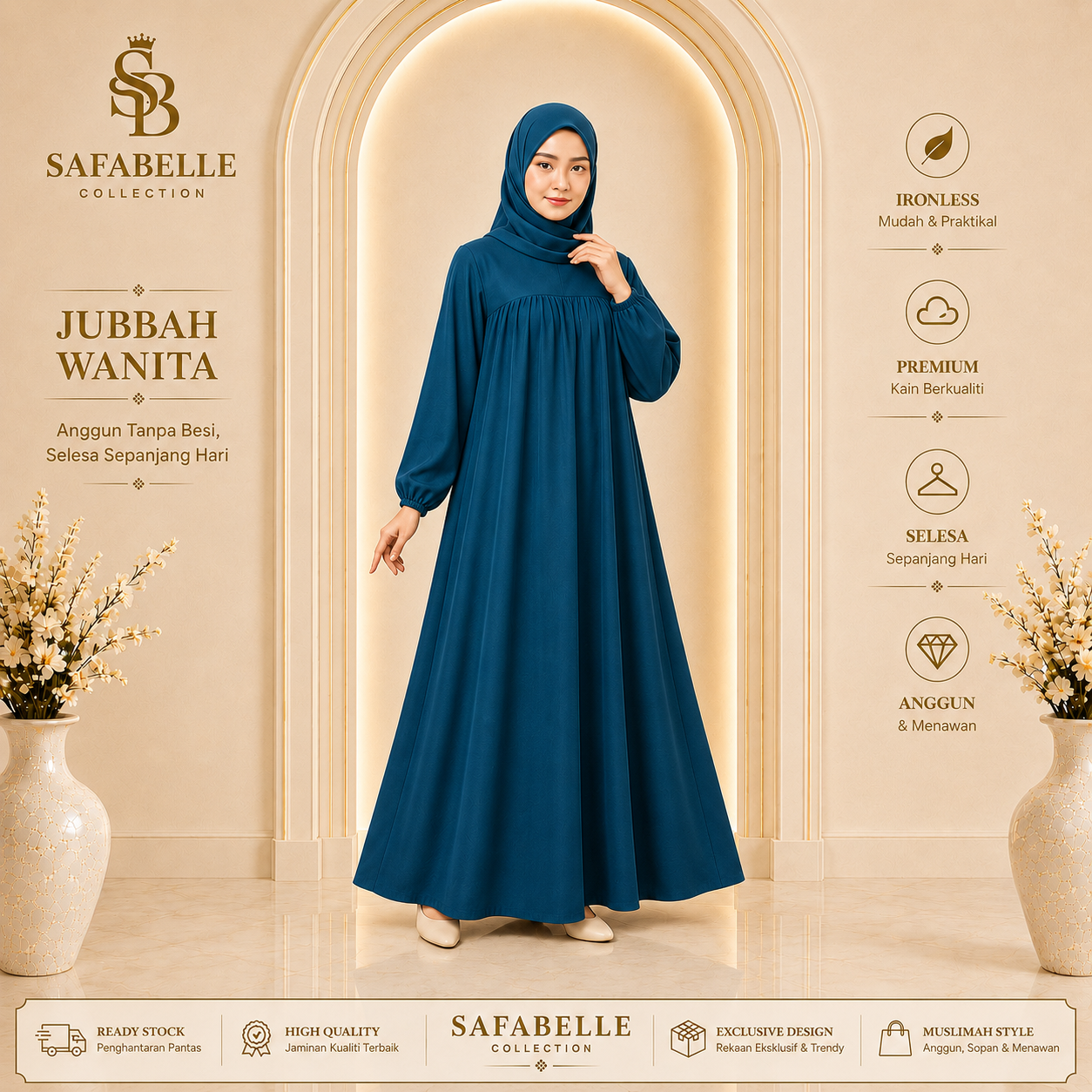 Baju Jubbah Wanita Cey Dawasa Ironless Warna Merah Jambu Kusam [READY STOCK] - Clothing