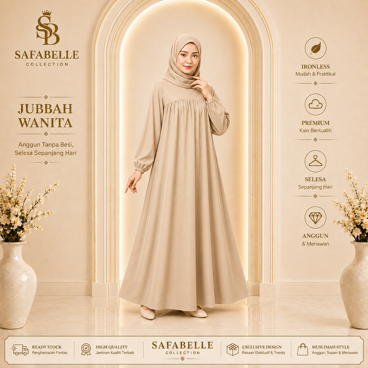 Baju Jubbah Wanita Cey Dawasa Ironless Warna Merah Jambu Kusam [READY STOCK] - Clothing