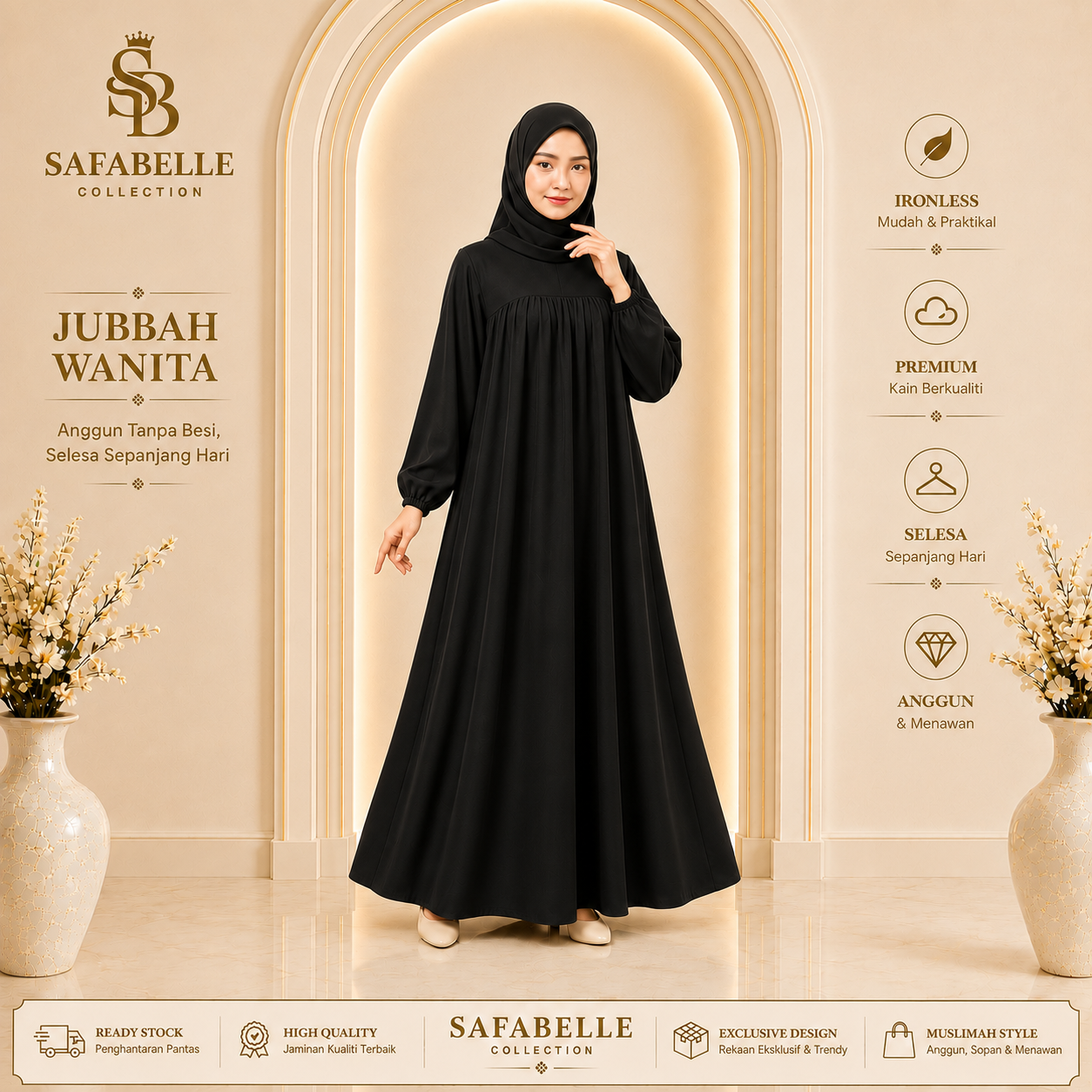 Baju Jubbah Wanita Cey Dawasa Ironless Warna Merah Jambu Kusam [READY STOCK] - Clothing