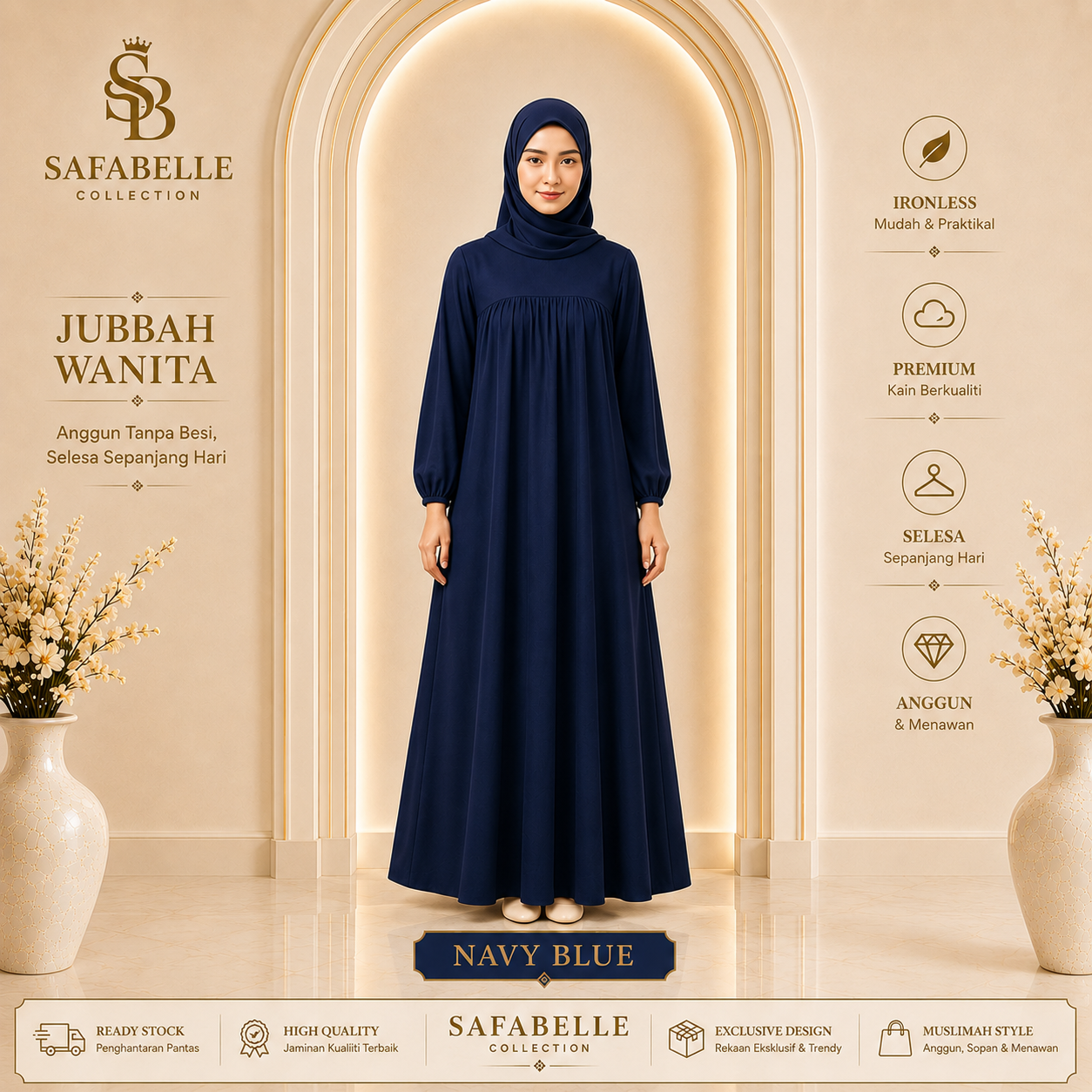 Baju Jubbah Wanita Cey Dawasa Ironless Warna Merah Jambu Kusam [READY STOCK] - Clothing