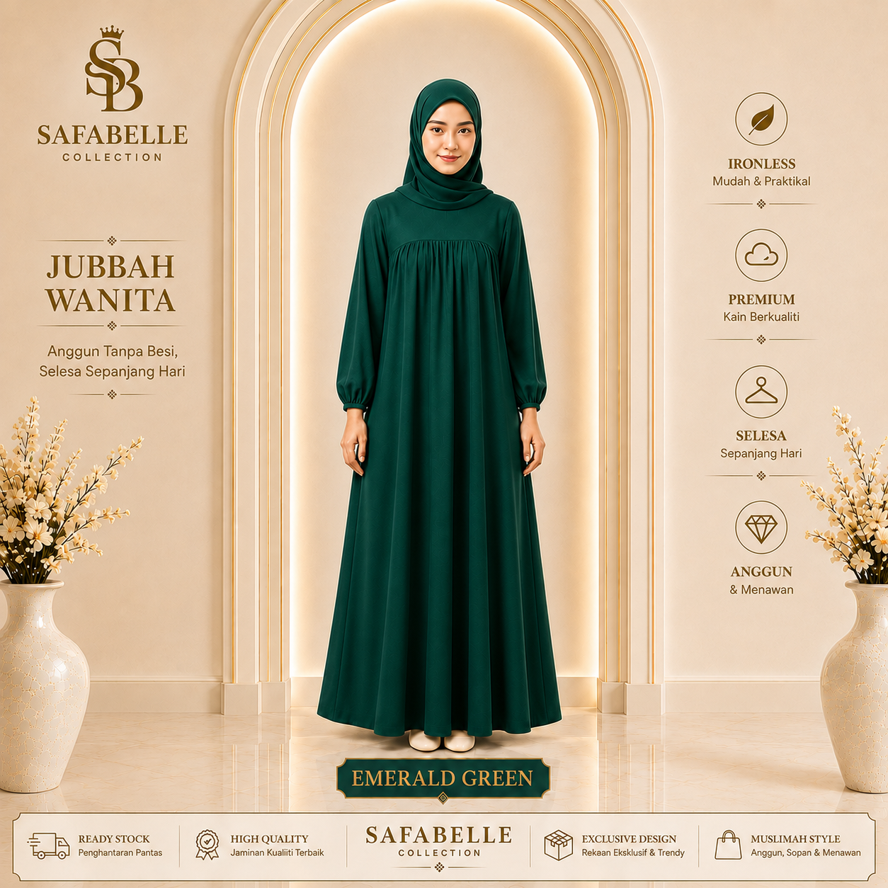 Baju Jubbah Wanita Cey Dawasa Ironless Warna Merah Jambu Kusam [READY STOCK] - Clothing