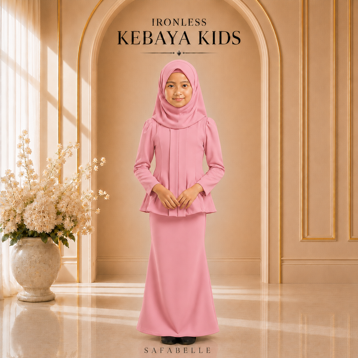 [NEW COLORS] KEBAYA CEY IRONLESS KIDS. HOT SELLING RAYA KIDS COLLECTION 2025 Baju Dusty Pink