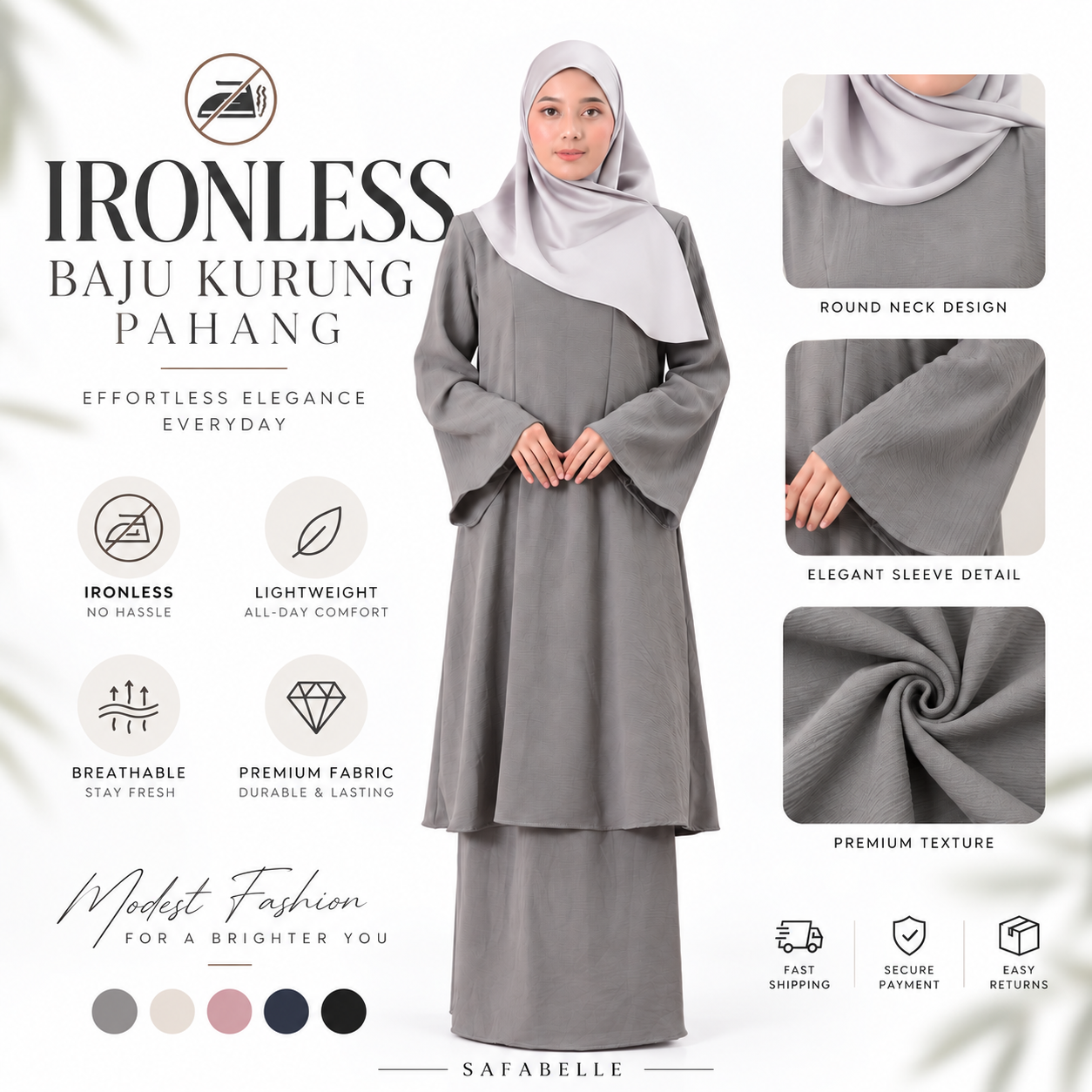 NEW IRONLESS BAJU KUNTUM KURUNG PAHANG BAJU KURUNG FOR WOMEN Wanita Dusty Pink Cotton Cey Clothing Ironless Muslimah Set Casul