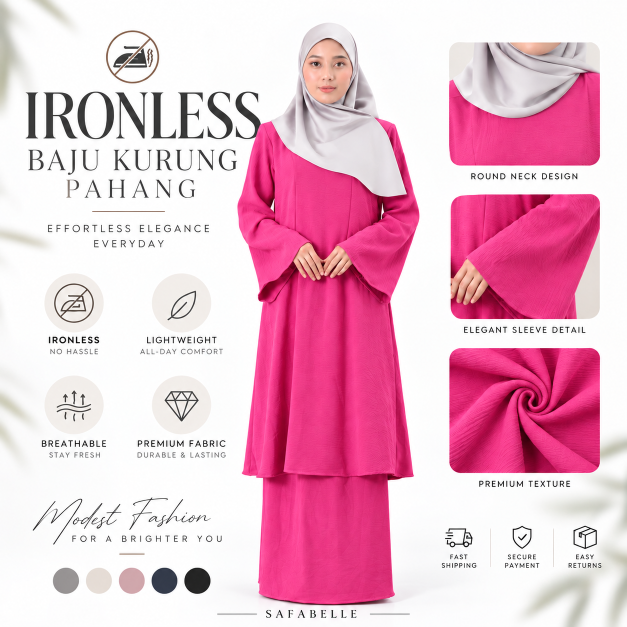 NEW IRONLESS BAJU KUNTUM KURUNG PAHANG BAJU KURUNG FOR WOMEN Wanita Dusty Pink Cotton Cey Clothing Ironless Muslimah Set Casul