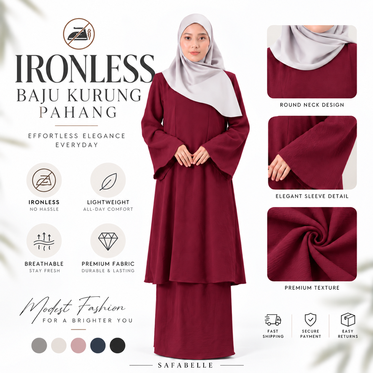 NEW IRONLESS BAJU KUNTUM KURUNG PAHANG BAJU KURUNG FOR WOMEN Wanita Dusty Pink Cotton Cey Clothing Ironless Muslimah Set Casul