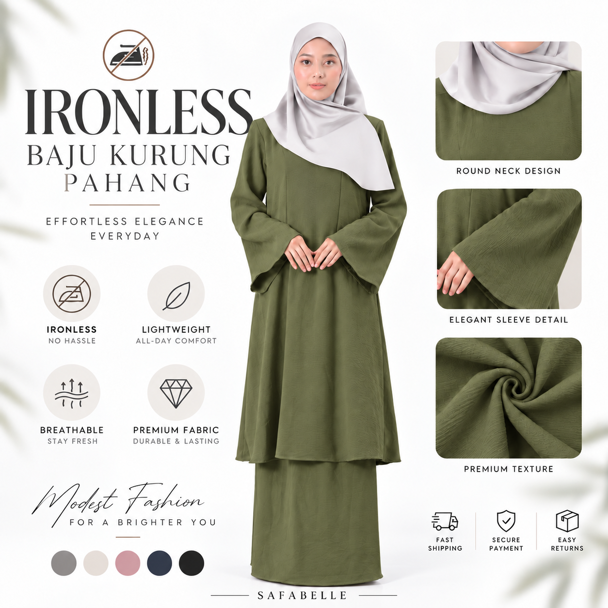NEW IRONLESS BAJU KUNTUM KURUNG PAHANG BAJU KURUNG FOR WOMEN Wanita Dusty Pink Cotton Cey Clothing Ironless Muslimah Set Casul