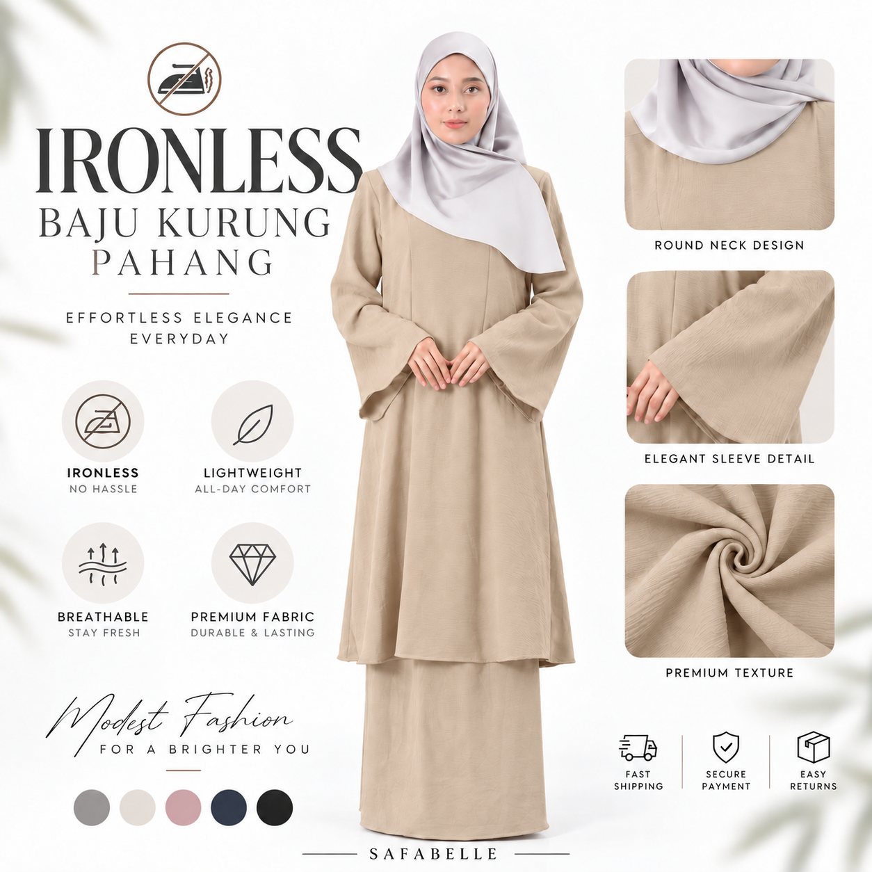 NEW IRONLESS BAJU KUNTUM KURUNG PAHANG BAJU KURUNG FOR WOMEN Wanita Dusty Pink Cotton Cey Clothing Ironless Muslimah Set Casul