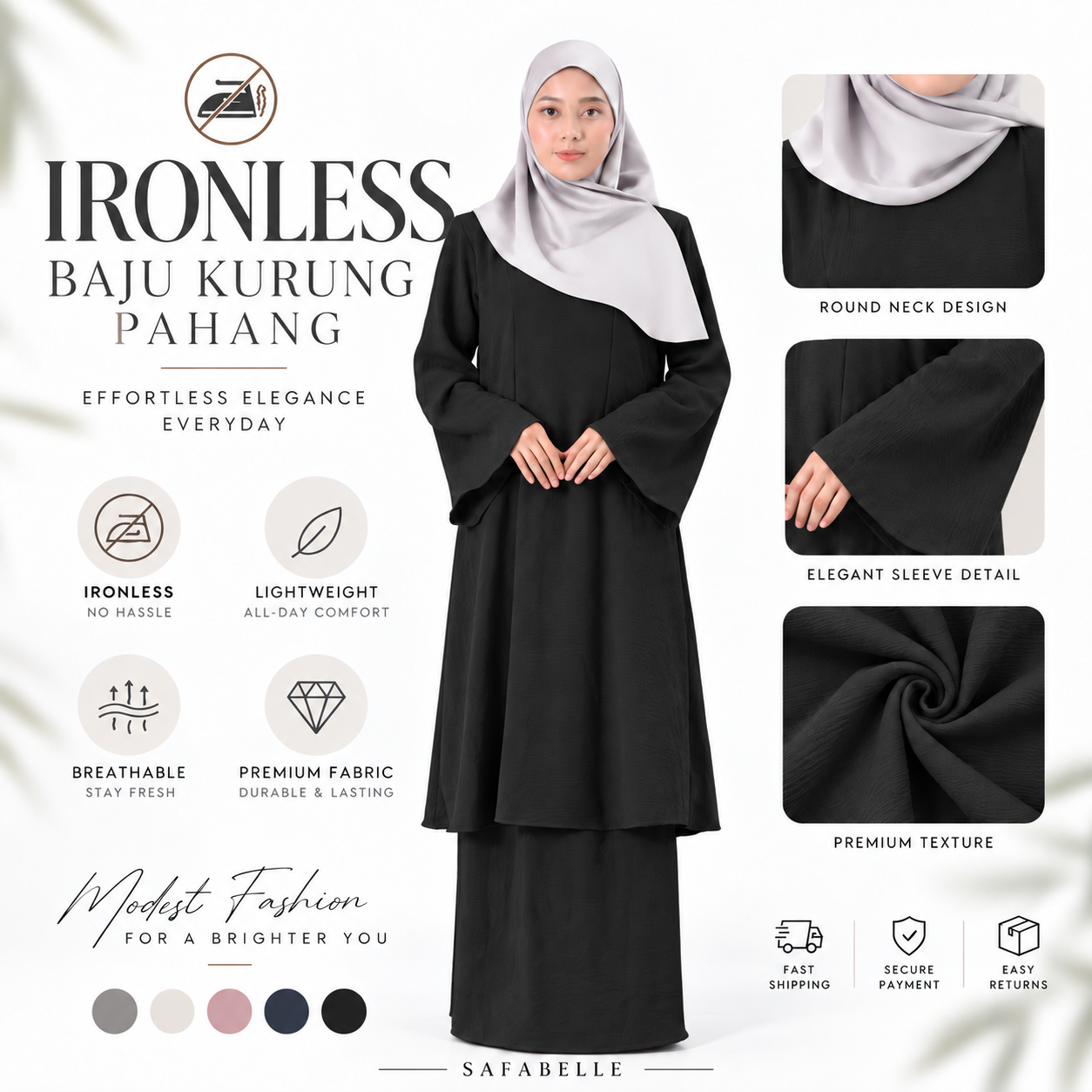 NEW IRONLESS BAJU KUNTUM KURUNG PAHANG BAJU KURUNG FOR WOMEN Wanita Dusty Pink Cotton Cey Clothing Ironless Muslimah Set Casul