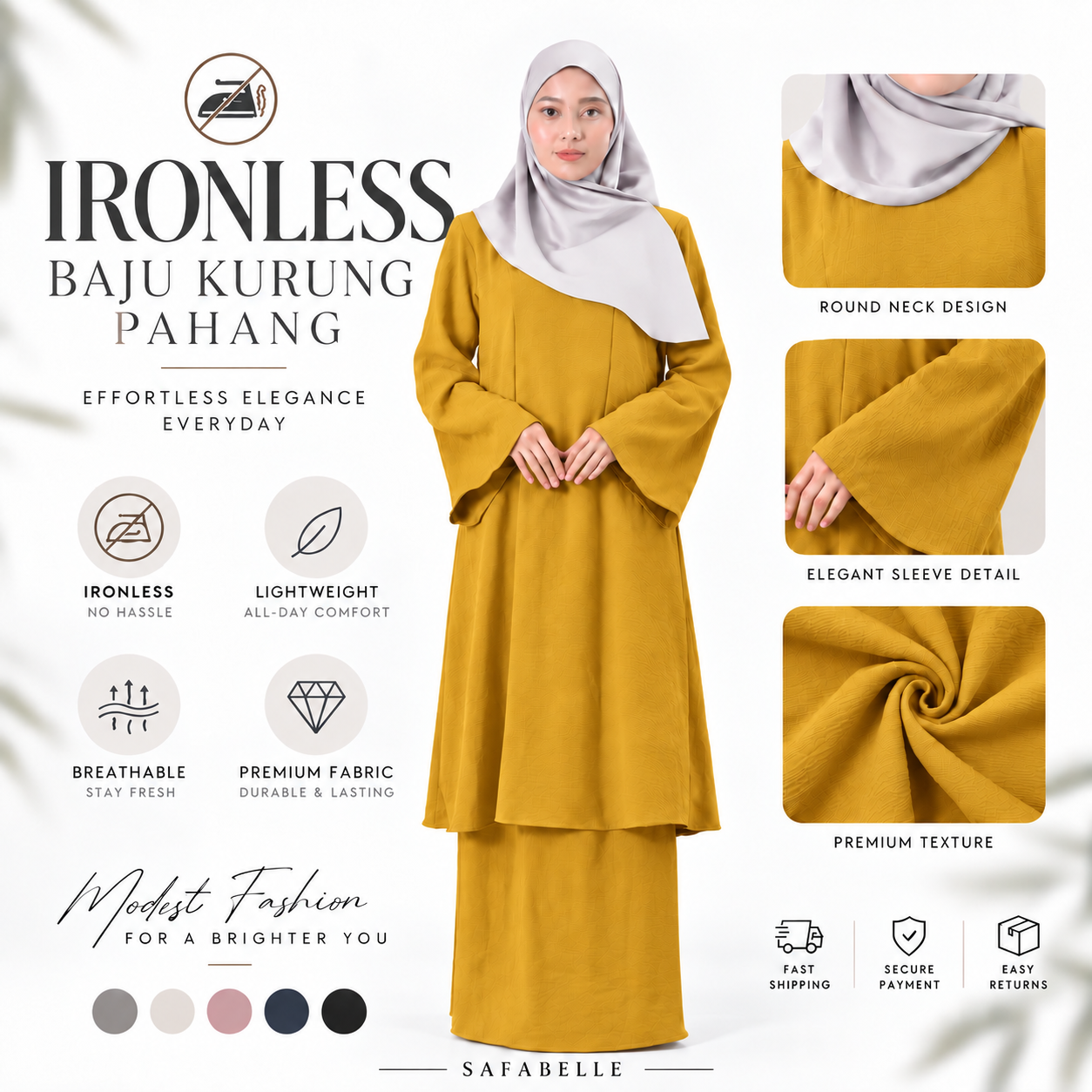 NEW IRONLESS BAJU KUNTUM KURUNG PAHANG BAJU KURUNG FOR WOMEN Wanita Dusty Pink Cotton Cey Clothing Ironless Muslimah Set Casul