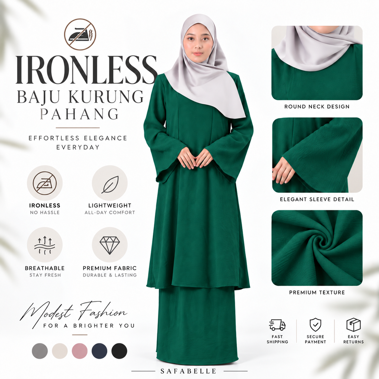 NEW IRONLESS BAJU KUNTUM KURUNG PAHANG BAJU KURUNG FOR WOMEN Wanita Dusty Pink Cotton Cey Clothing Ironless Muslimah Set Casul