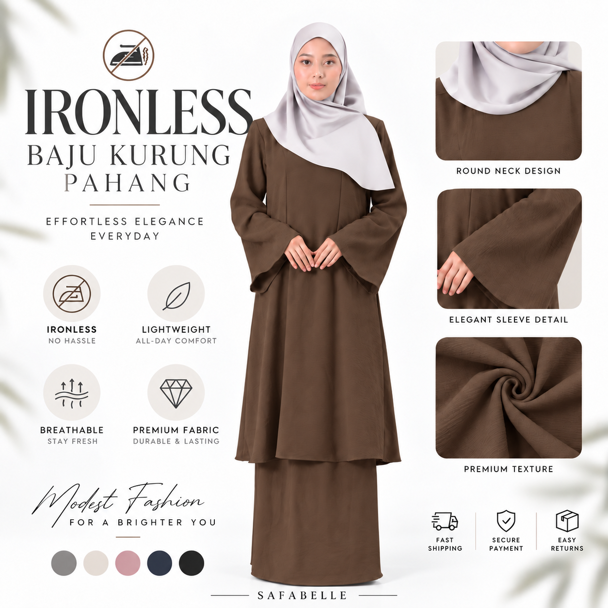 NEW IRONLESS BAJU KUNTUM KURUNG PAHANG BAJU KURUNG FOR WOMEN Wanita Dusty Pink Cotton Cey Clothing Ironless Muslimah Set Casul