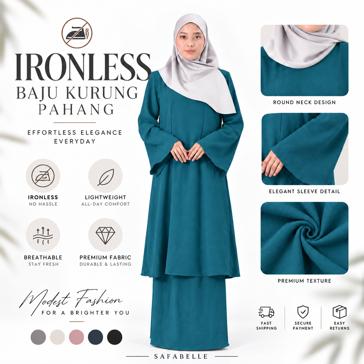 NEW IRONLESS BAJU KUNTUM KURUNG PAHANG BAJU KURUNG FOR WOMEN Wanita Dusty Pink Cotton Cey Clothing Ironless Muslimah Set Casul