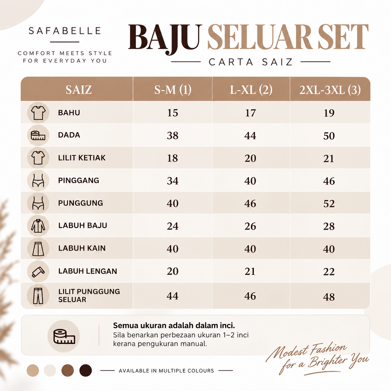 Set Baju Seluar Casual. New Seluar Baju Set Wanita - Rekaan Leher Bulat & Lengan Panjang - Flowy, Muslimah