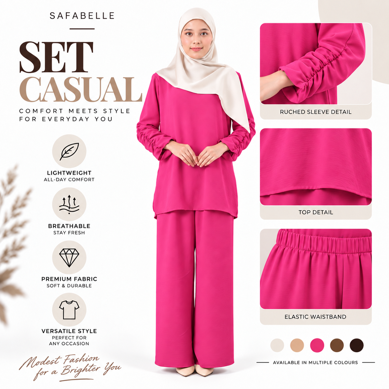 Set Baju Seluar Casual. New Seluar Baju Set Wanita - Rekaan Leher Bulat & Lengan Panjang - Flowy, Muslimah