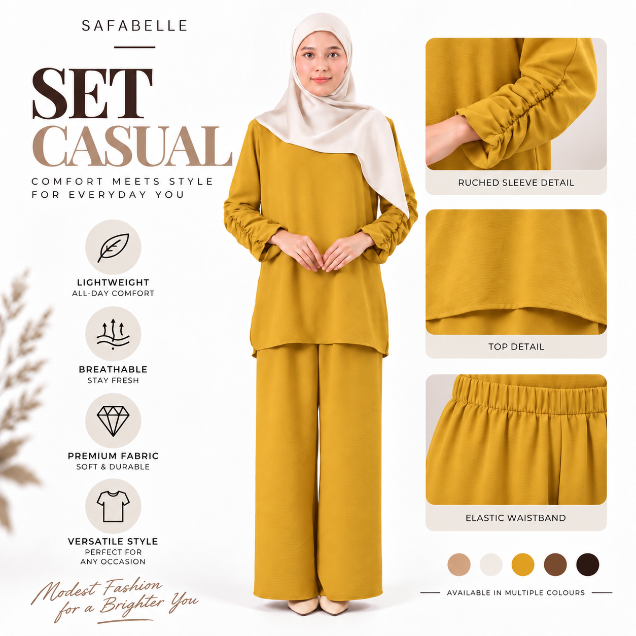 Set Baju Seluar Casual. New Seluar Baju Set Wanita - Rekaan Leher Bulat & Lengan Panjang - Flowy, Muslimah