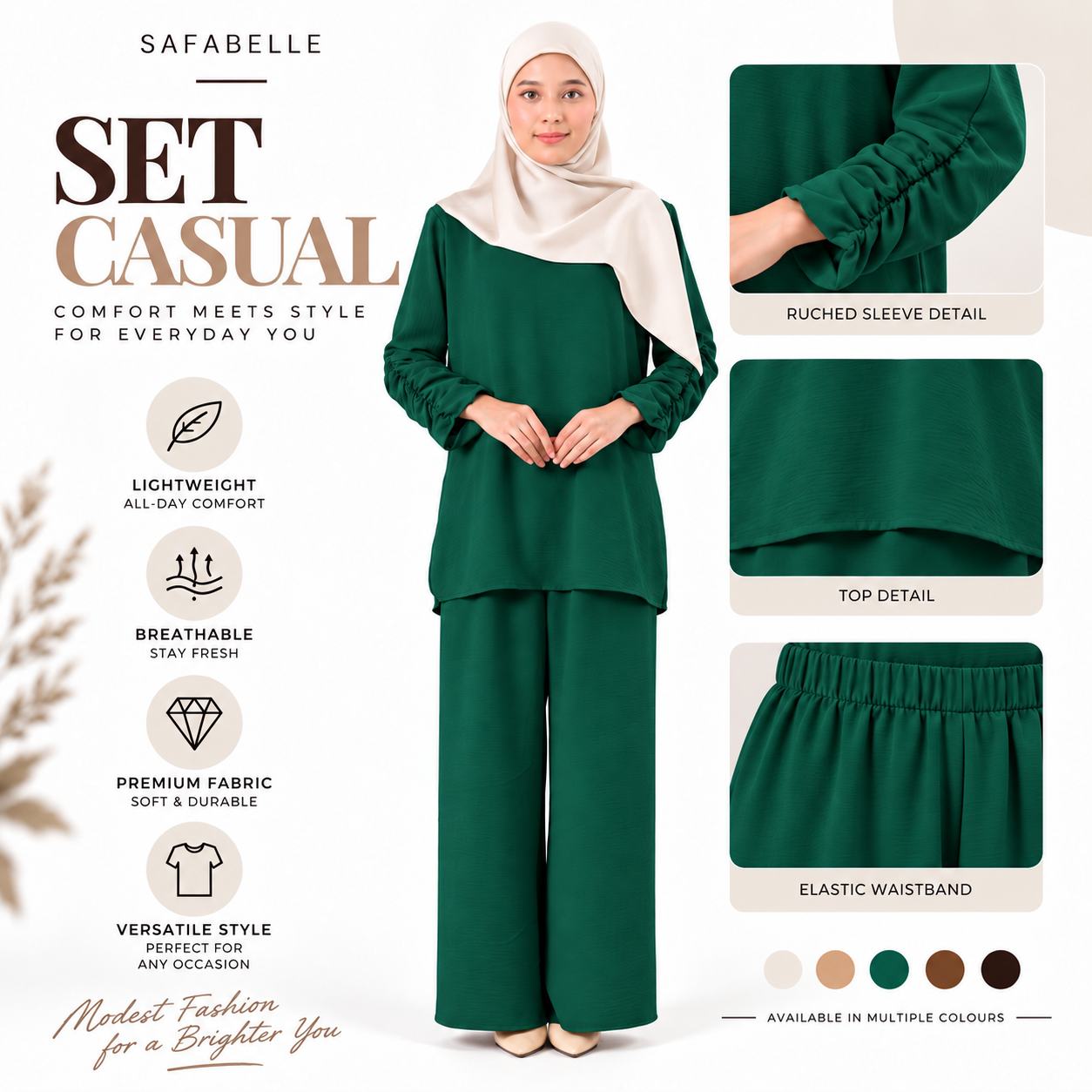 Set Baju Seluar Casual. New Seluar Baju Set Wanita - Rekaan Leher Bulat & Lengan Panjang - Flowy, Muslimah