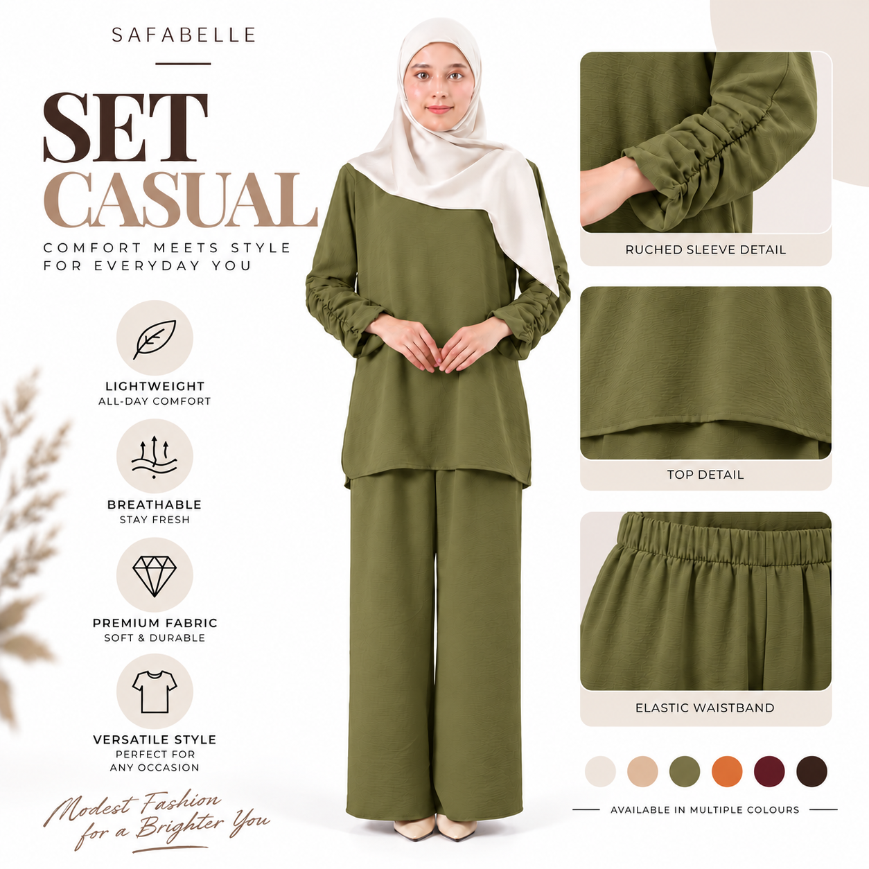 Set Baju Seluar Casual. New Seluar Baju Set Wanita - Rekaan Leher Bulat & Lengan Panjang - Flowy, Muslimah
