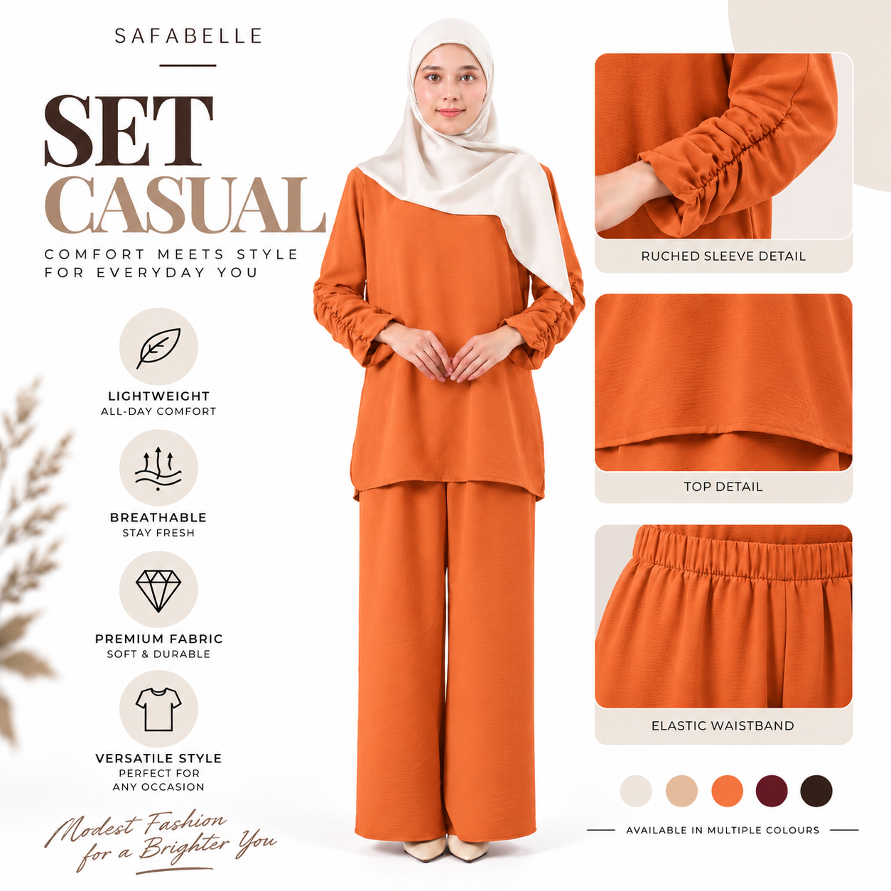 Set Baju Seluar Casual. New Seluar Baju Set Wanita - Rekaan Leher Bulat & Lengan Panjang - Flowy, Muslimah