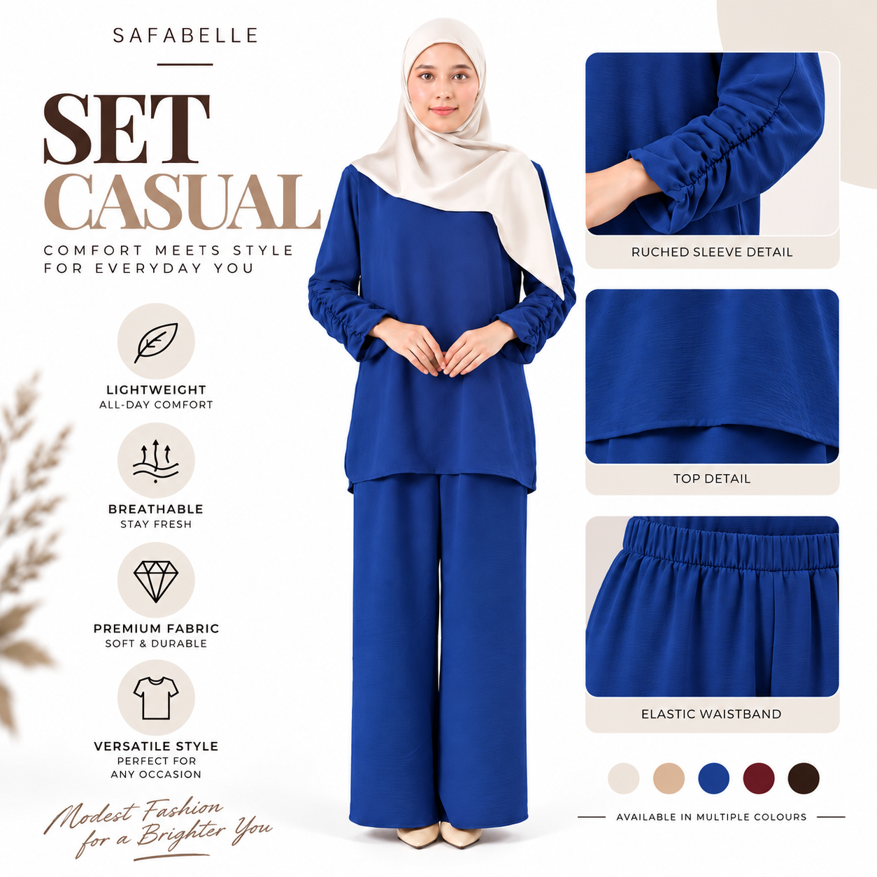 Set Baju Seluar Casual. New Seluar Baju Set Wanita - Rekaan Leher Bulat & Lengan Panjang - Flowy, Muslimah